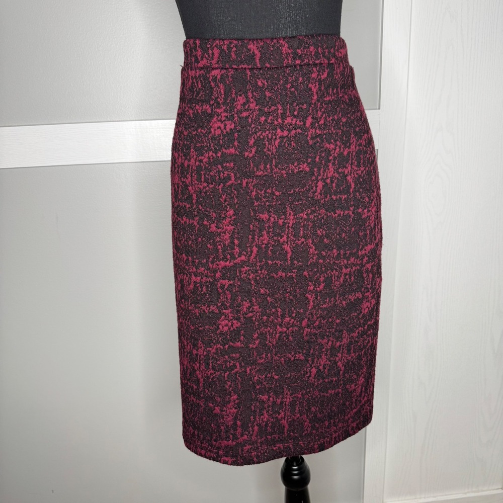 Liz Claiborne Womens Large Burgundy‎ Black Textured Elastic Waist Pencil Skirt